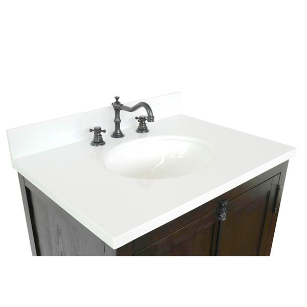 31" Single Vanity in Brown Ash Finish With White Quartz Top and Oval Sink