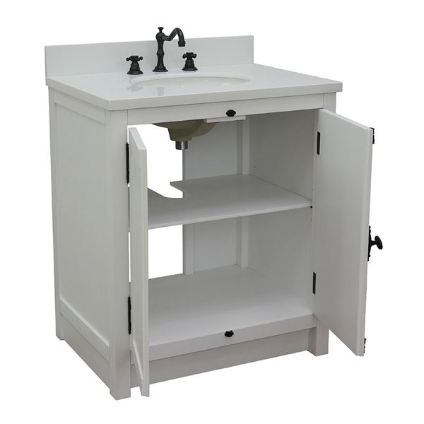 31" Single Vanity in Glacier Ash Finish With White Quartz Top and Oval Sink