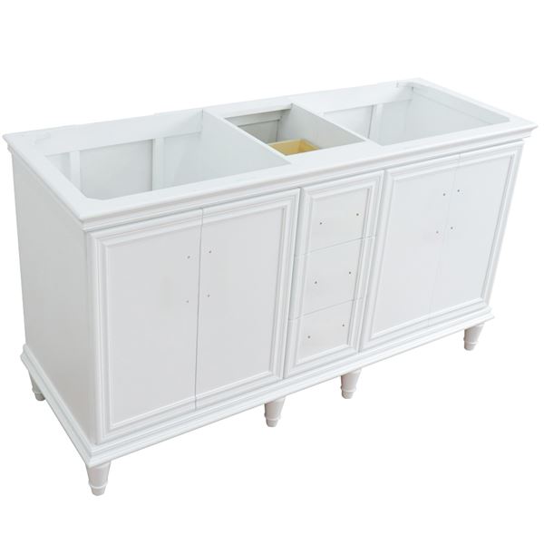 60″ Double Vanity in White – Cabinet Only- Black Handles