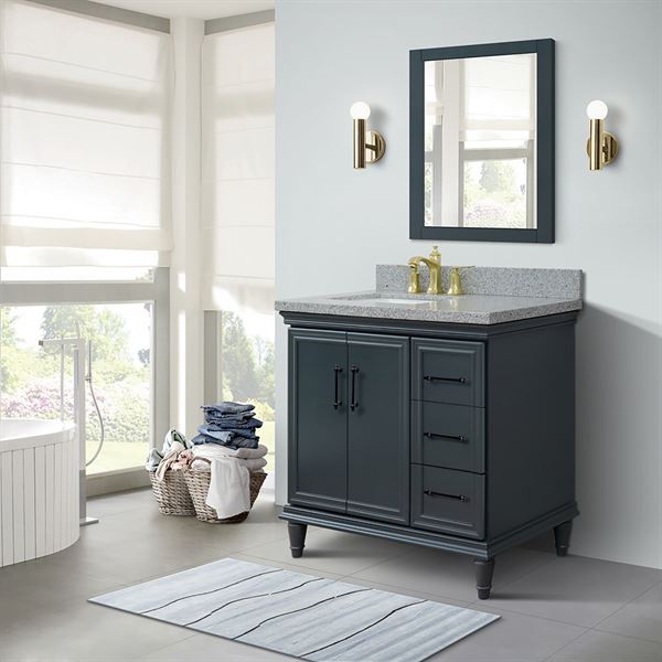 37″ Single Vanity in Dark Gray Finish with Gray Granite and Rectangle Sink- Left Door/Left Sink