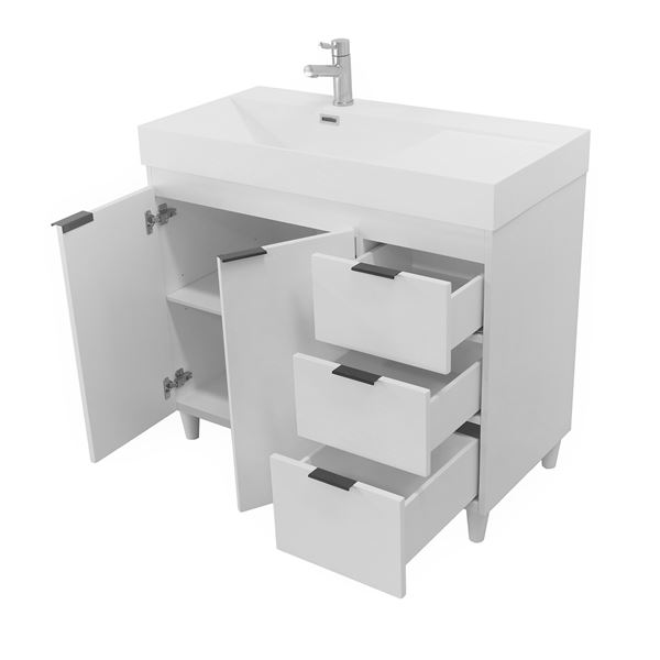 39 in. Single Sink Vanity in White with White Composite Granite Top