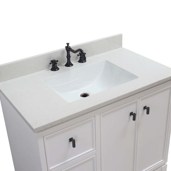 37 in. Single Sink Vanity in White with Engineered Quartz Top