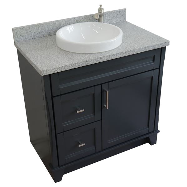 37 in. Single Vanity in Dark Gray Finish with Gray Granite and Round Sink- Right Door/Center Sink