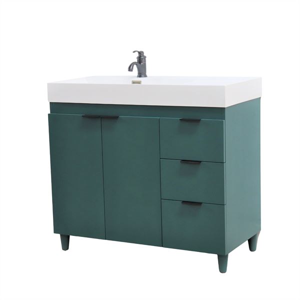 39 in. Single Sink Vanity in Hunter Green with White Composite Granite Top