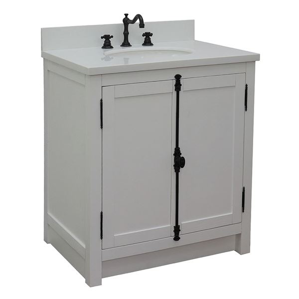31" Single Vanity in Glacier Ash Finish With White Quartz Top and Oval Sink