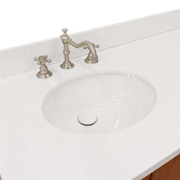 61" Double Sink Vanity in Walnut Finish With White Quartz and Oval Sink