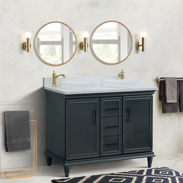 49″ Double Vanity in Dark Gray Finish with White Engineered Stone and Round Sink