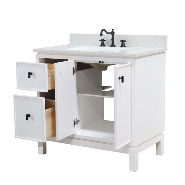 37 in. Single Sink Vanity in White with Engineered Quartz Top