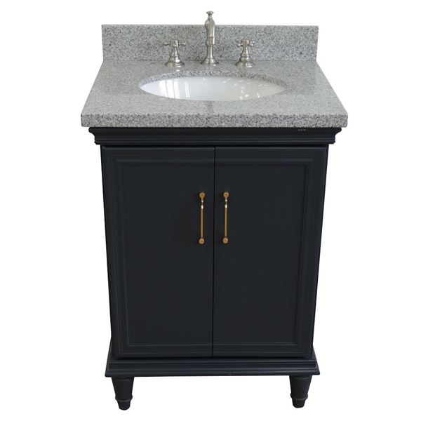25" Single vanity in Dark Gray finish with Gray granite and oval sink