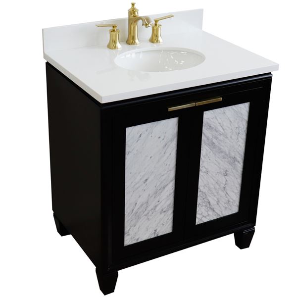 31" Single Sink Vanity in Black Finish With White Quartz With Oval Sink