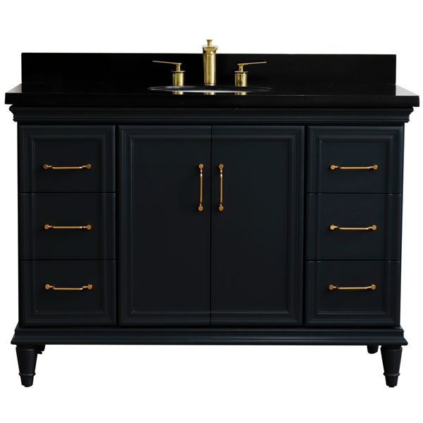 49" Single sink vanity in Dark Gray finish with Black galaxy granite and and oval sink