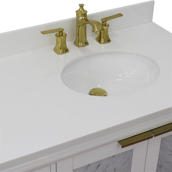 43" Single Vanity in White Finish With White Quartz and Oval Sink- Right Door/Right Sink
