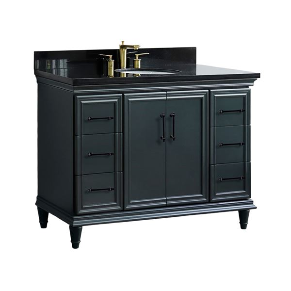 49" Single Sink Vanity in Dark Gray Finish with Black Galaxy Granite and Oval Sink