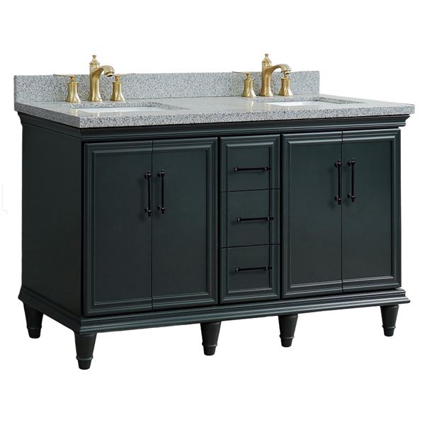 61" Double Sink Vanity in Dark Gray Finish and Gray Granite and Rectangle Sink