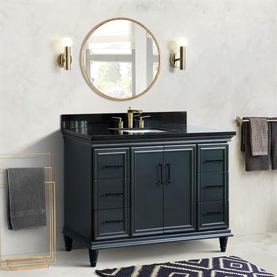 49" Single Sink Vanity in Dark Gray Finish with Black Galaxy Granite and Rectangle Sink