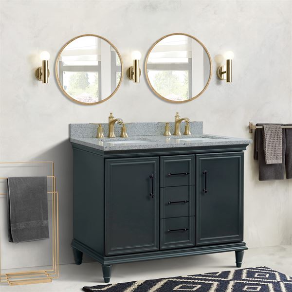 49″ Double Vanity in Dark Gray Finish with Gray Granite and Rectangle Sink