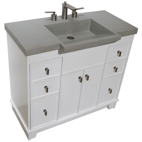 39 in Single Sink Vanity white Finish in gray concrete Top