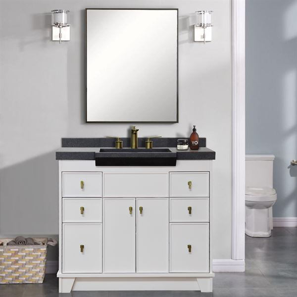 39 in Single Sink Vanity white Finish in Black concrete Top