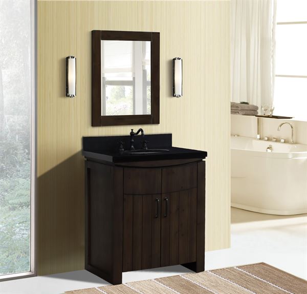30 in. Single Sink Vanity Rustic Wood Black Galaxy Top
