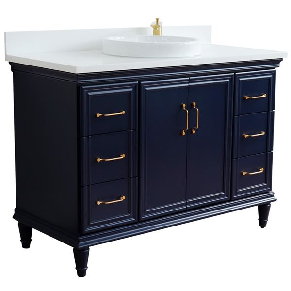 49" Single sink vanity in Blue finish with White quartz and round sink