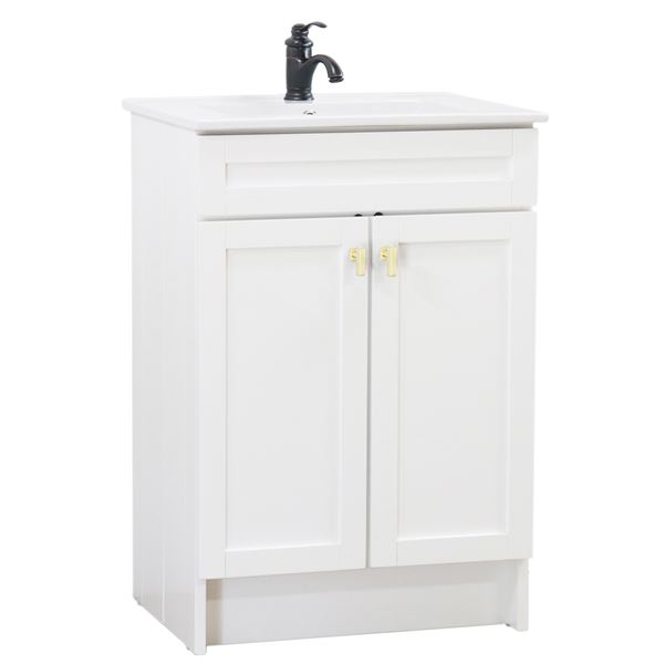 24 in. Single Sink Foldable Vanity Cabinet in White with White Ceramic Top
