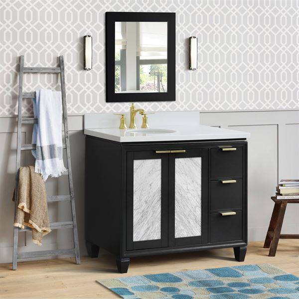 43" Single Vanity in Dark Gray Finish With White Quartz and Oval Sink- Left Door/Left Sink
