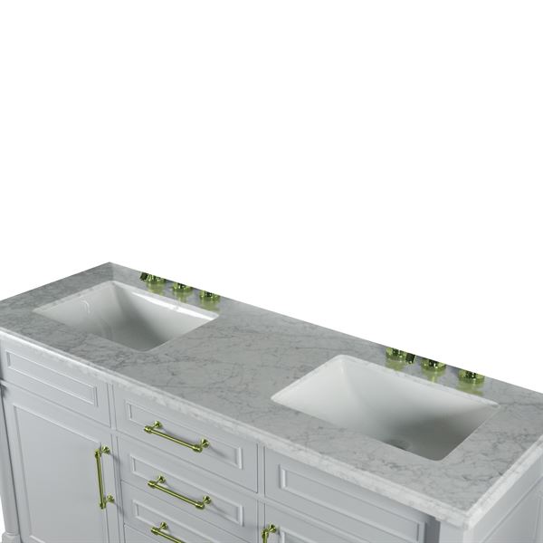 Napa 60 in. Double Vanity in Light Gray with White Carrara Marble Top with Gold Hardware