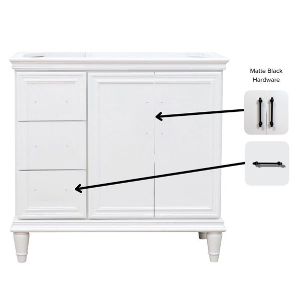 37" Single Vanity in White Finish with White Carrara and Round Sink- Right Door/Right Sink