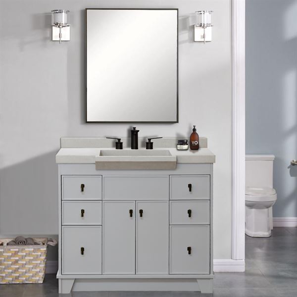 39 in Single Sink Vanity Light Gray Finish in Sandy White Concrete Top