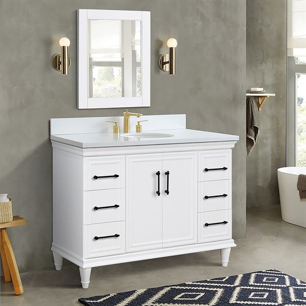 49″ Single Sink Vanity in White Finish with White Quartz and Oval Sink