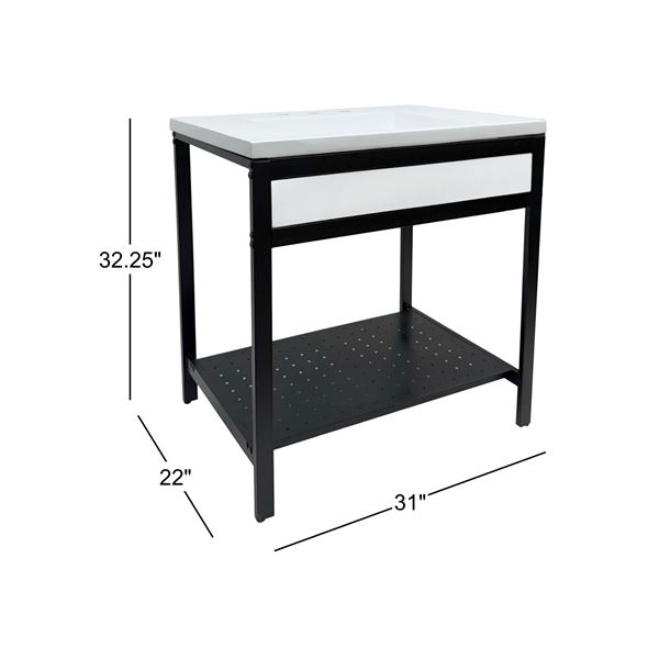 31 in. Single Sink Vanity- Black Metal Frame with White Concrete Ramp Sink Top