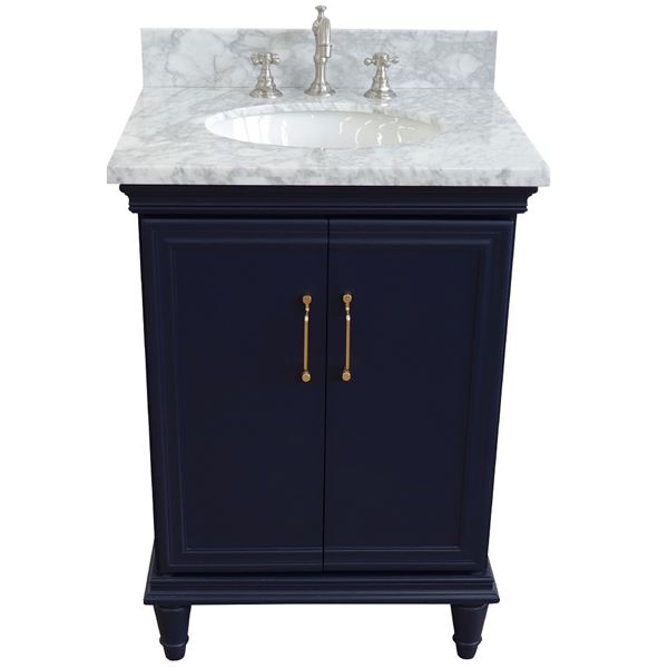 25" Single vanity in Blue finish with White Carrara and oval sink