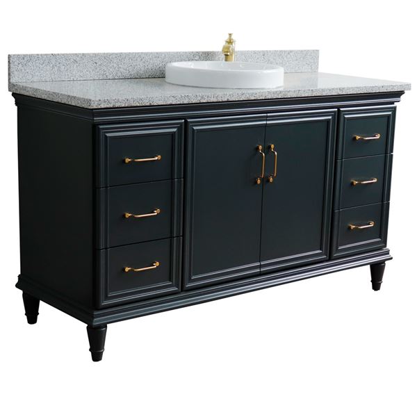 61" Single sink vanity in Dark Gray finish and Gray granite and round sink