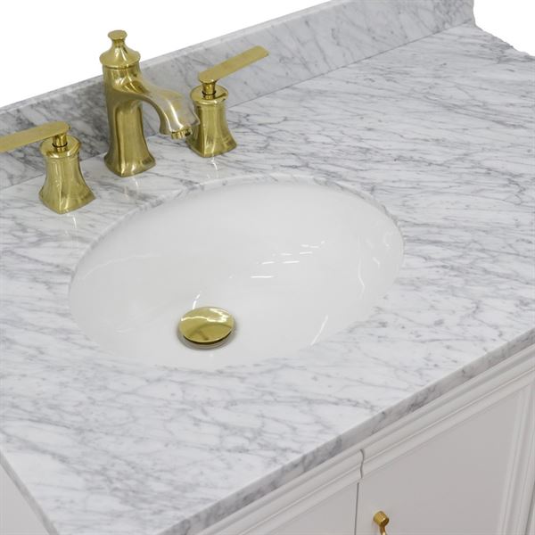 37" Single vanity in White finish with White Carrara and oval sink- Left door/Left sink