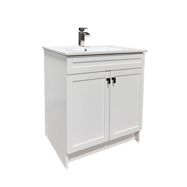 31 in. Single Sink Foldable Vanity Cabinet in White with White Ceramic Top