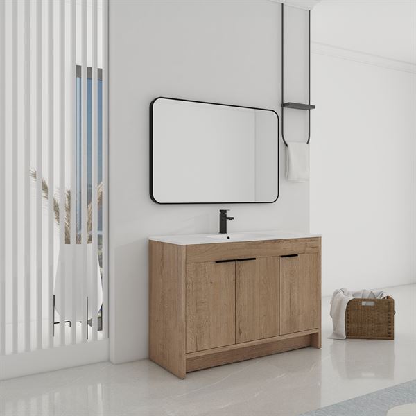48 in. Single Vanity in Neutral finish with Solid Surface Resin White Sink