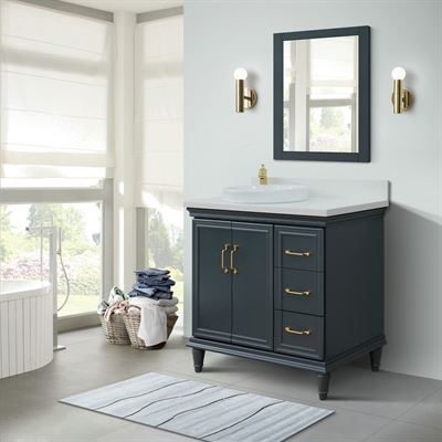 37" Single vanity in Dark Gray finish with White quartz and round sink- Left door/Left sink