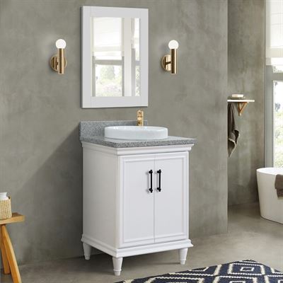 25" Single Vanity in White Finish with Gray Granite and Round Sink