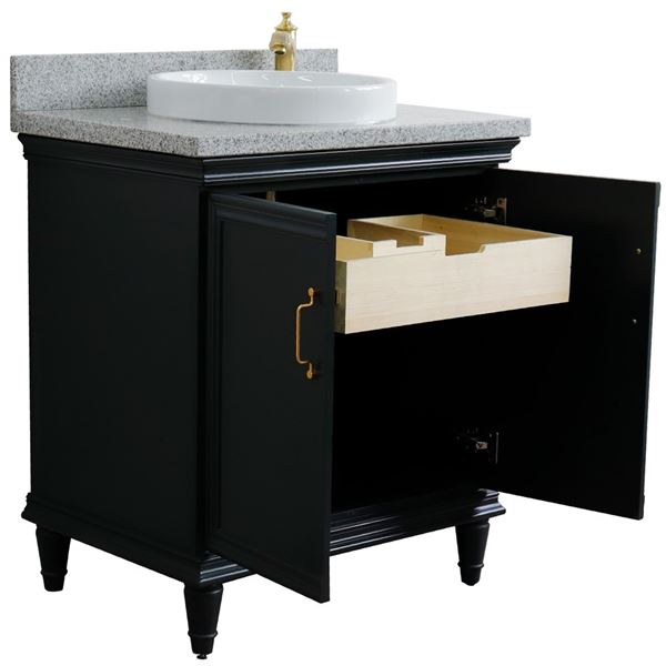 31" Single vanity in Dark Gray finish with Gray granite and round sink