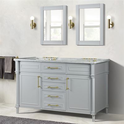 Napa 60" DOUBLE VANITY IN L/GRAY WITH WHITE CARRRA MARBLE TOP