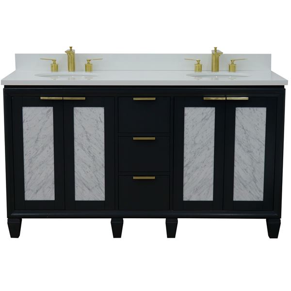 61" Double Sink Vanity in Dark Gray Finish With White Quartz and Oval Sink