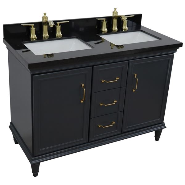 49" Double vanity in Dark Gray finish with Black galaxy and rectangle sink