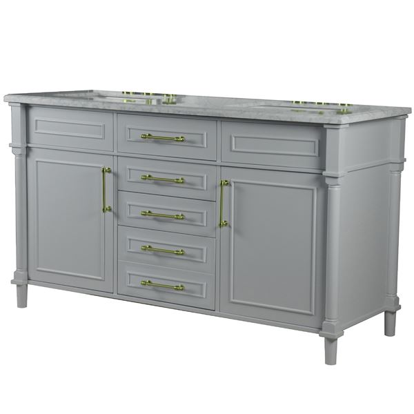 Napa 60 in. Double Vanity in Light Gray with White Carrara Marble Top with Gold Hardware