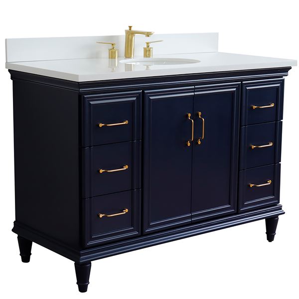 49" Single Sink Vanity in Blue Finish With White Quartz and Oval Sink
