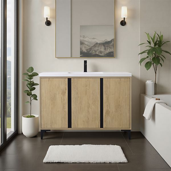 48 in. Single Vanity in Natural Oak finish with Solid Surface Resin White Sink