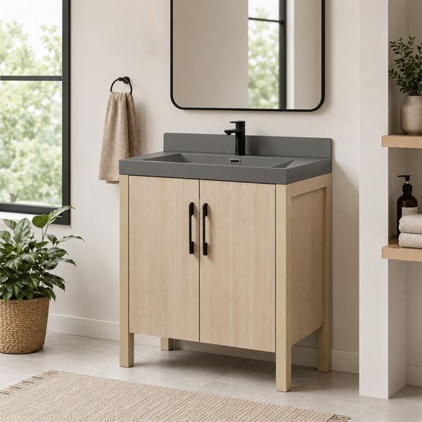31.5″ Single Sink Vanity In Neutral Finish with Gray Composite Granite Top