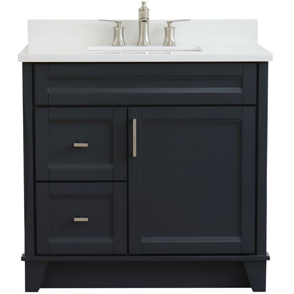 37 in. Single Vanity in Dark Gray Finish with White Quartz and Rectangle Sink- Right Door/Center Sink