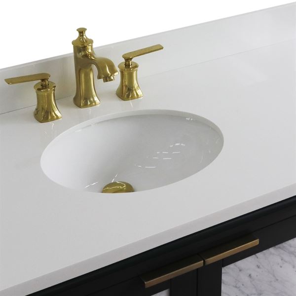 43" Single Vanity in Dark Gray Finish With White Quartz and Oval Sink- Left Door/Left Sink