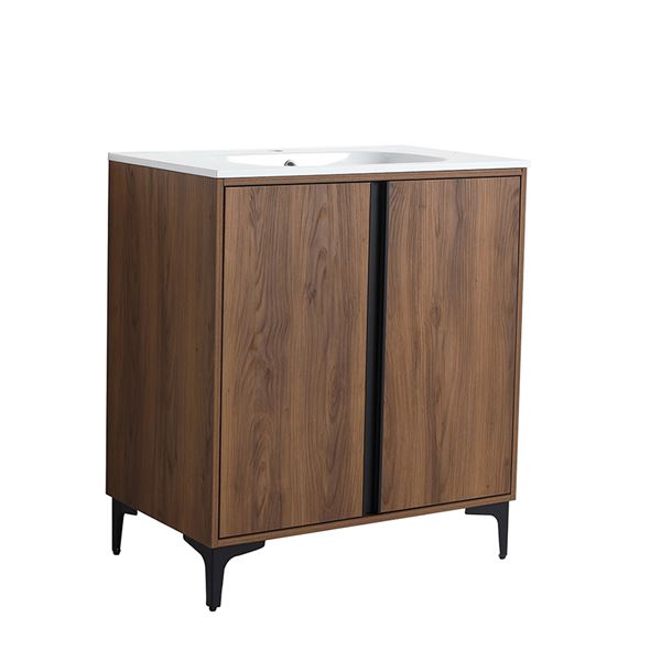30 in. Single Vanity in Brown Walnut finish with Solid Surface Resin White Sink