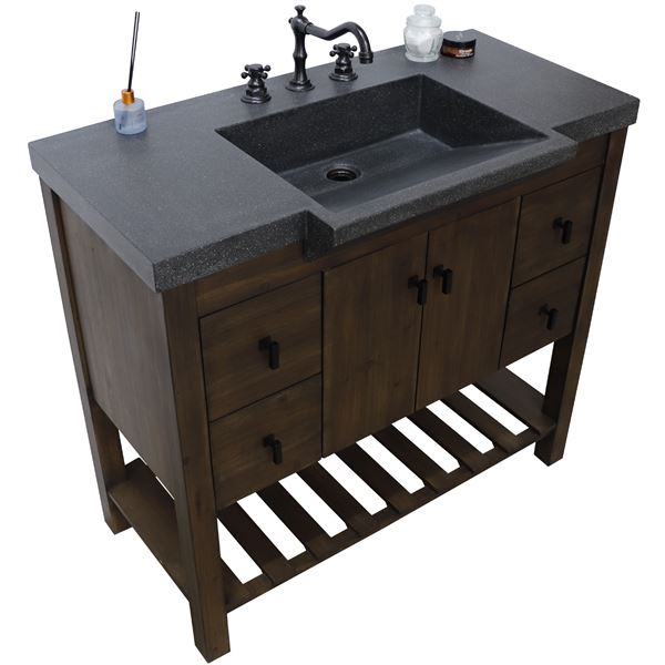 39 in Single Sink Vanity Rustic Wood Finish in Black concrete Top